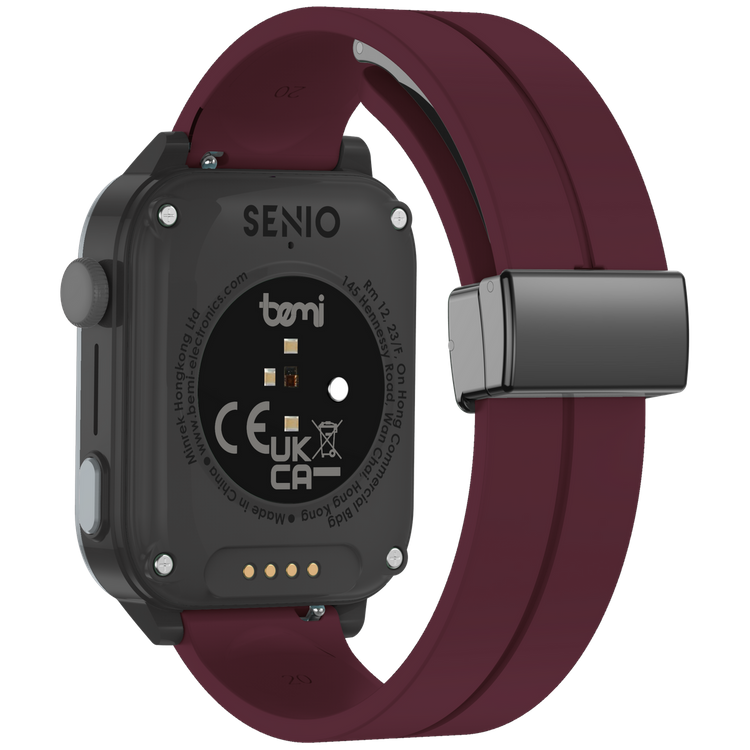 Bemi SmartWatch Senio Szary + Pasek Silikonowy Czerwony / Czerwone Wino