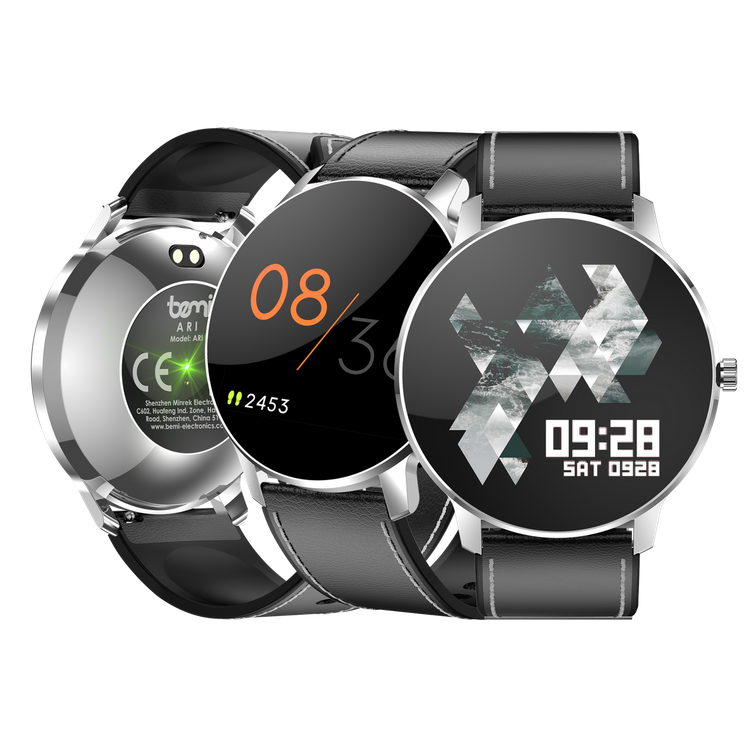 Smartwatch Bemi ARI Srebrny Dwa Paski Chrom/Czarny